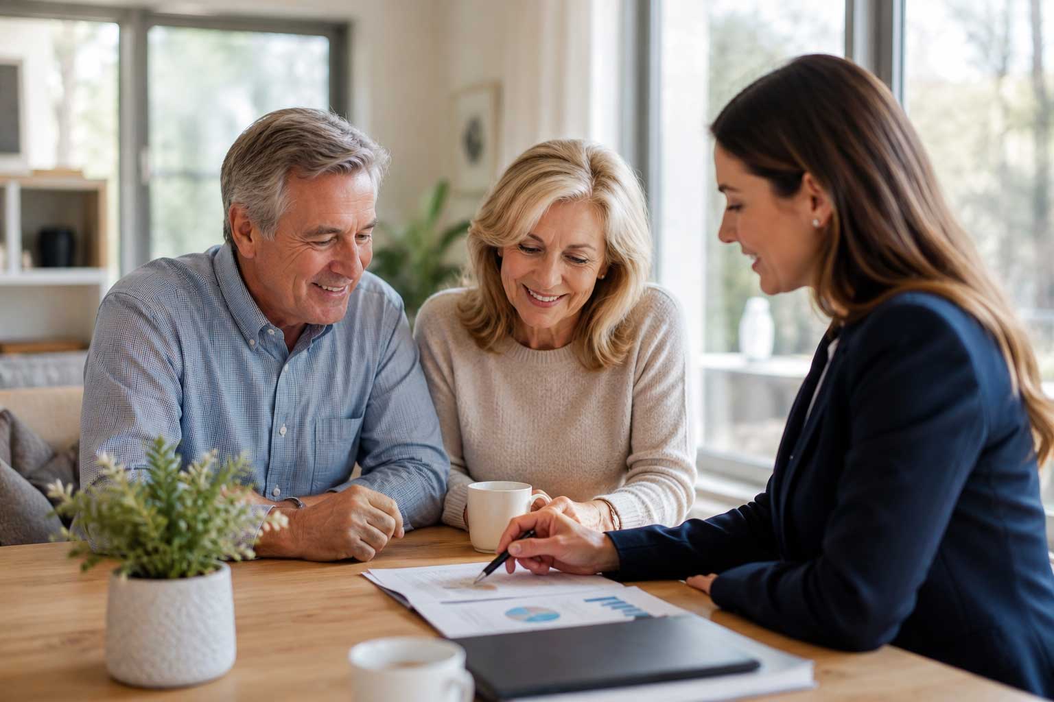 Couple consulting with financial advisor.